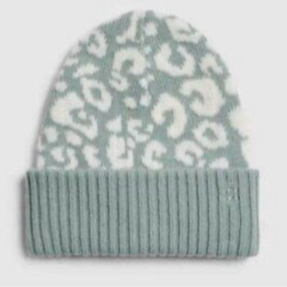 Sweaty Betty Animal Jacquard Blue Leopard Beanie Wool-Blend One Size